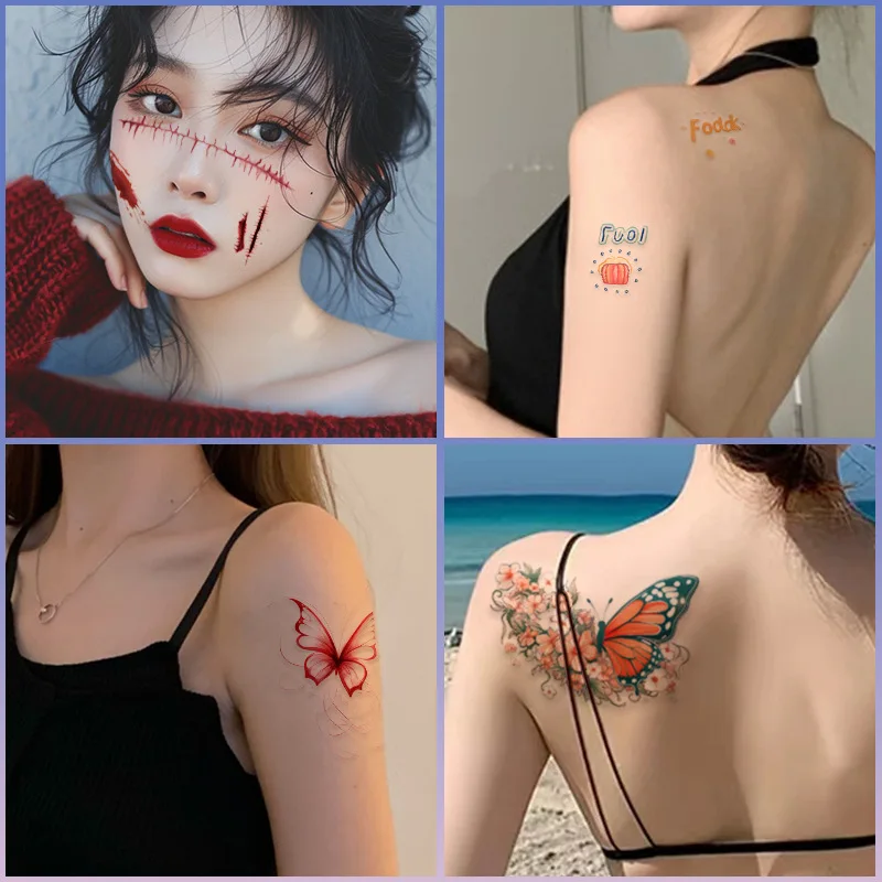 

Colorful Butterfly Tattoo Stickers Realistic Bloody Scar Prank Waterproof Stickers