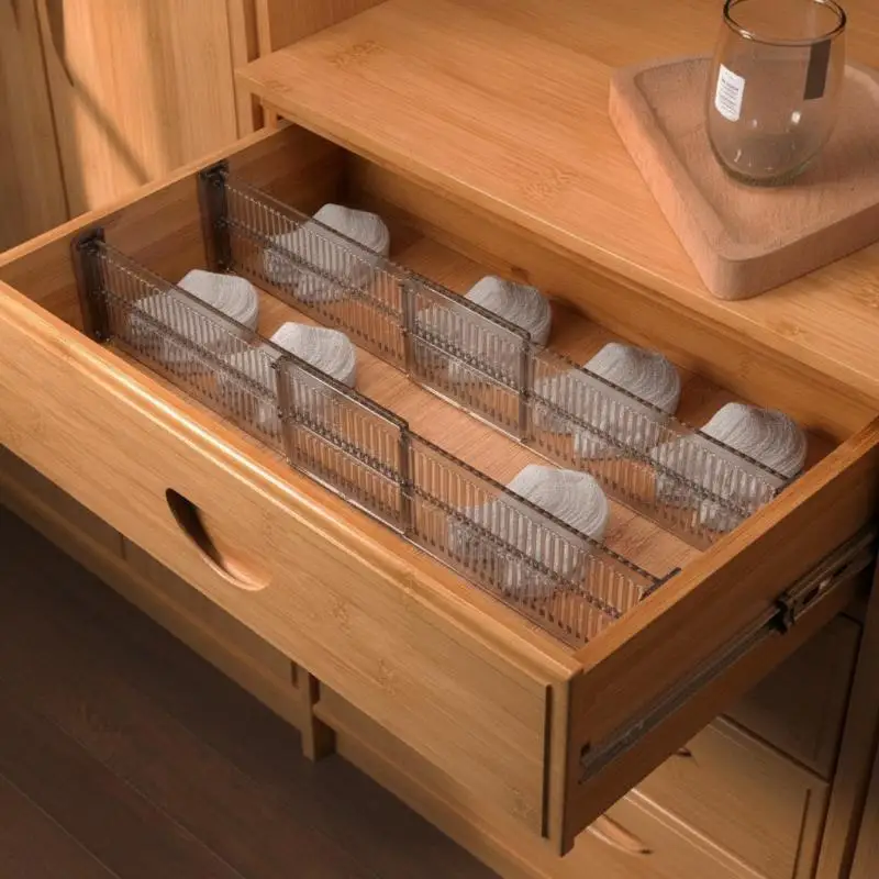 2 Pack Adjustable Expandable Clear Drawer Dividers Plastic Organizers with Non Slip Pads for Baby Clothes Drawer Sorting