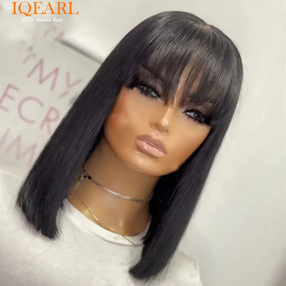 Realastic Scalp Straight Bob Lace Front Human Hair Wigs With Bangs Brazilian Straight Bob Wigs For Women Silk Top Wigs