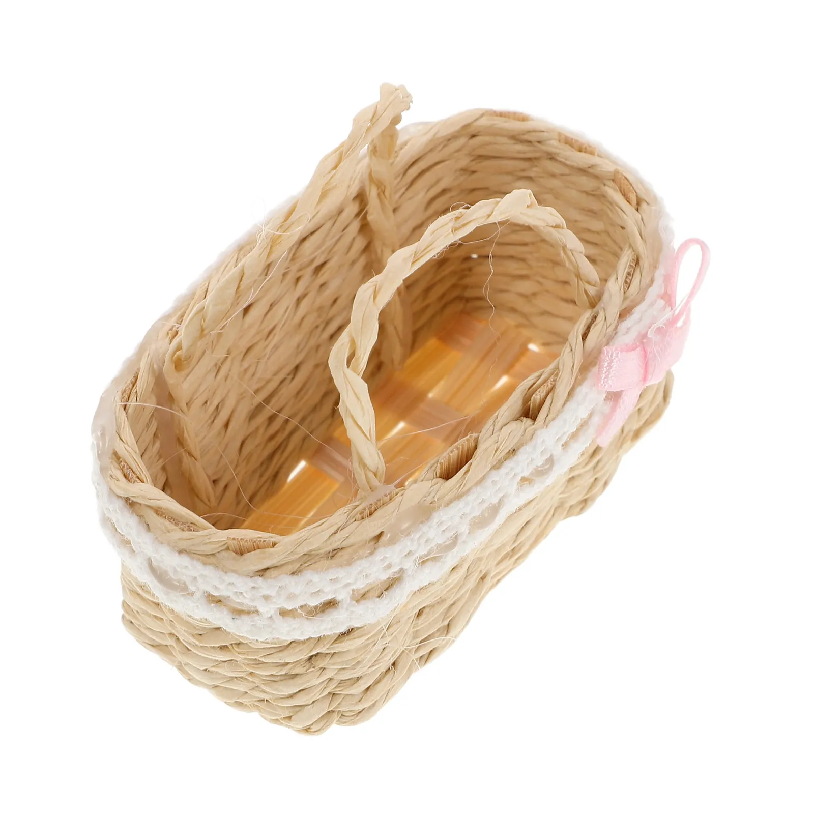 

Миниатюрная плетеная корзина с ручкой для декора кукольного домика, маленькая плетеная корзина для хранения, идеальный акцент для стола или прикроватной тумбочки, шикарный реквизит для миниатюрного домика