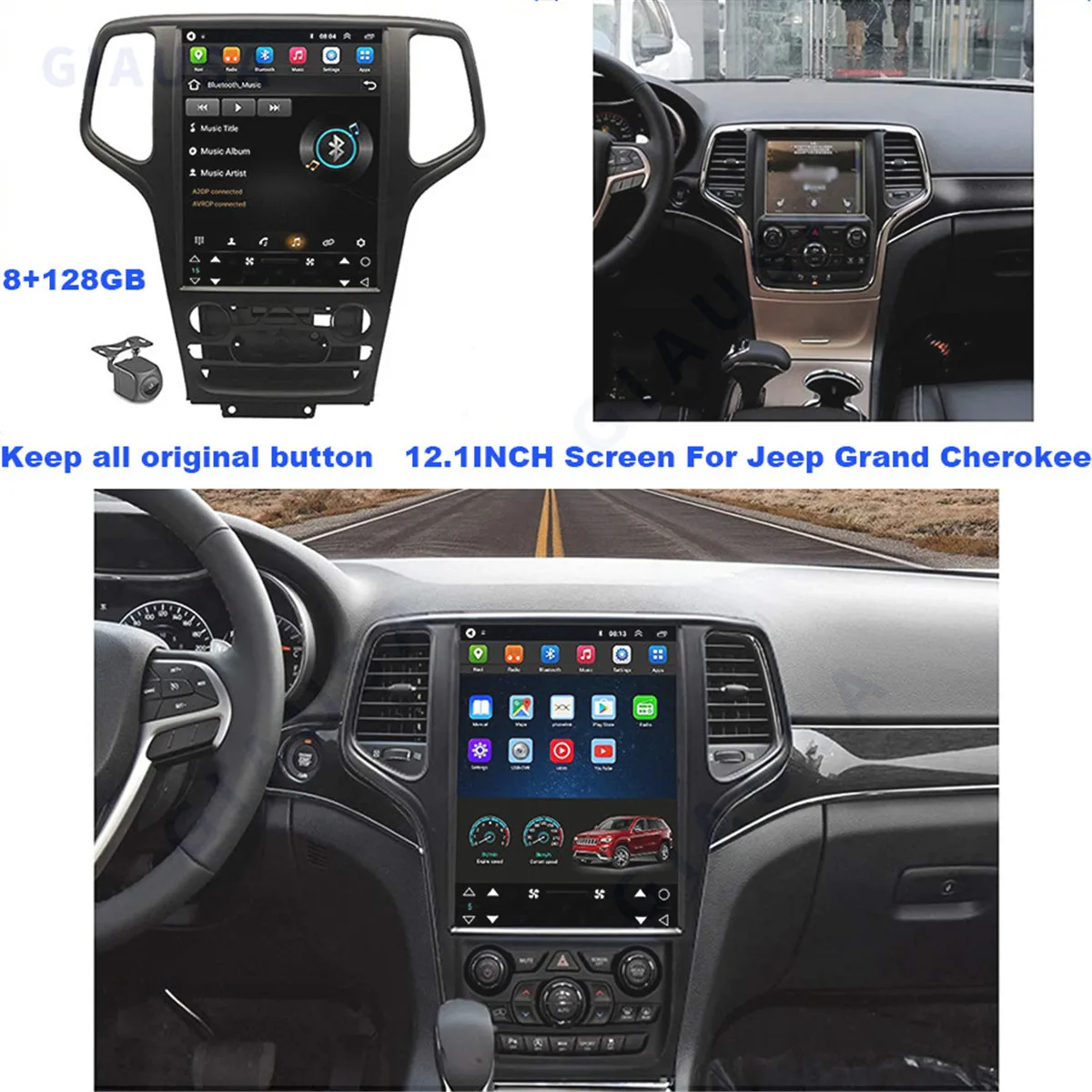 

Стереосистема Android 64 ГБ для Jeep Grand Cherokee 2014-2017 Double Din 12,1-дюймовая стереосистема 1080P HD-навигация GPS