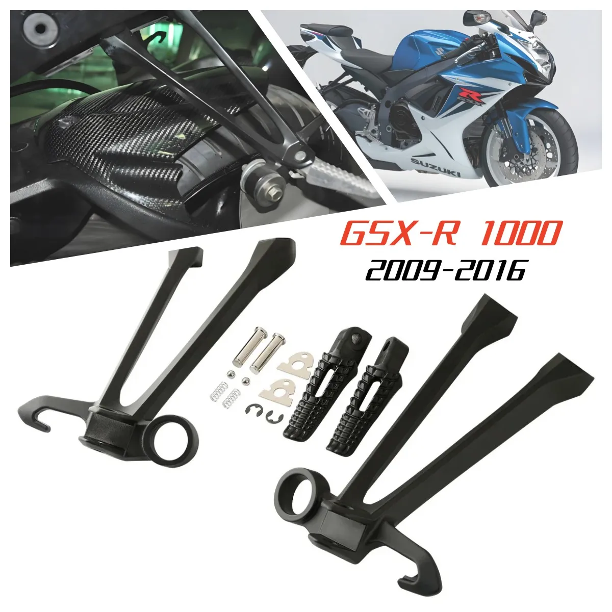 スズキ-gsxr1000-gsx-r-1000-gsxr-1000-2009-2016-オートバイアクセサリー-リアフットペグ-フットレストブラケット。