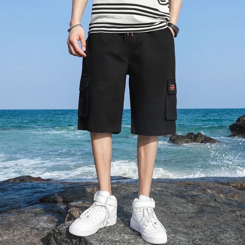 Pure Cotton Work Shorts for Men's Summer Thin Outerwear Trendy Casual Pants with Loose Fit and Sporty Shorts for Men's Pants