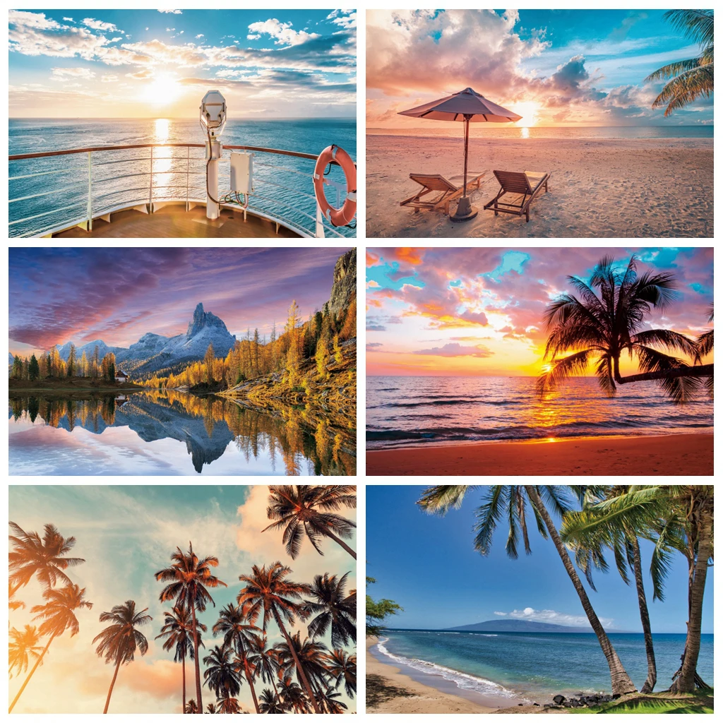 Summer Blue Sky Clouds Sunrise Sea Steamship Natural View Photography Backdrop Swimming Ring Background For Photo Studio