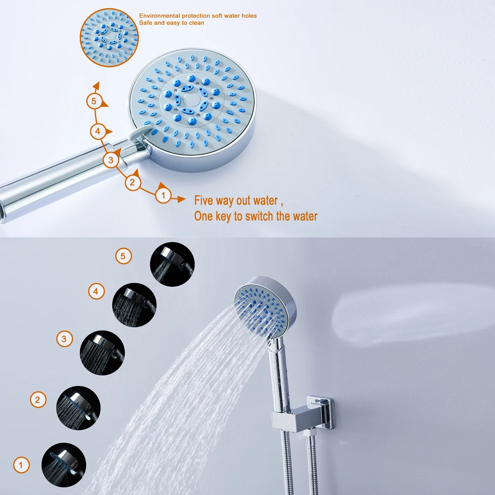 BAKALA – pommeau de douche multifonction, 5 fonctions, pommeau de douche à brouillard, trois jets d'eau, pulvérisateur à main rond