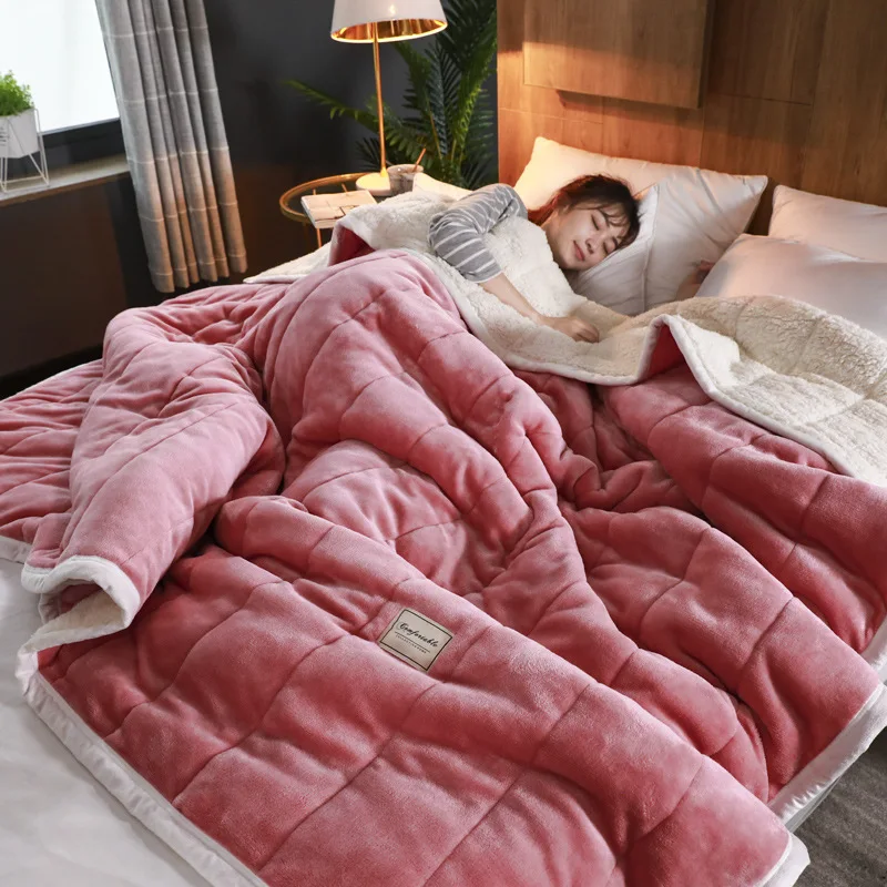 Thick 3-Layer Flannel Blanket, Plush Coral Fleece Warm Quilt, Comfortable & Washable Home Decor for Cold Seasons