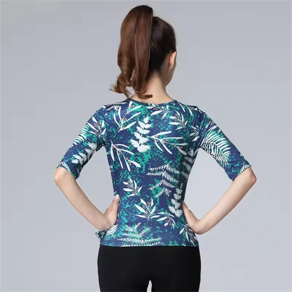 Nueva chica, Top estampado, ropa de baile de salón moderna, Ropa de baile Social, ropa latina, Top para mujer, camisa estampada para práctica de baile de verano