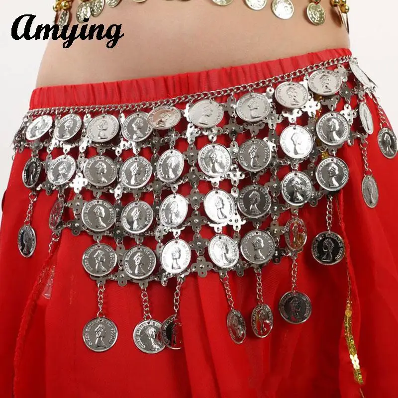 Women/Men Metal Waist Chains Vintage Silver Color Coin Waist Chains  Belly Dance Performance Practice Costume Coin Hip Scarf New