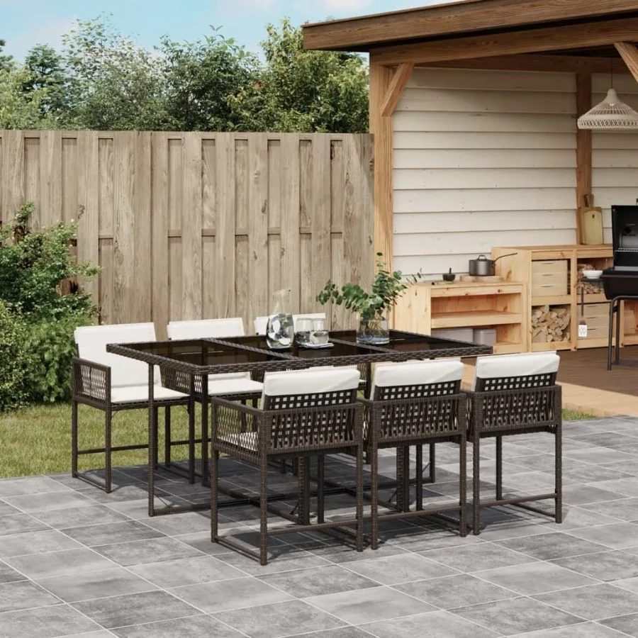 

Garden Dining Set Brown Poly Rattan 6seater Foldable