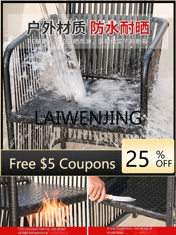 

7BGZ Outdoor Desk-Chair Rattan Chair Combination Courtyard Garden Outdoor Storage Chair Balcony Three-Piece Set