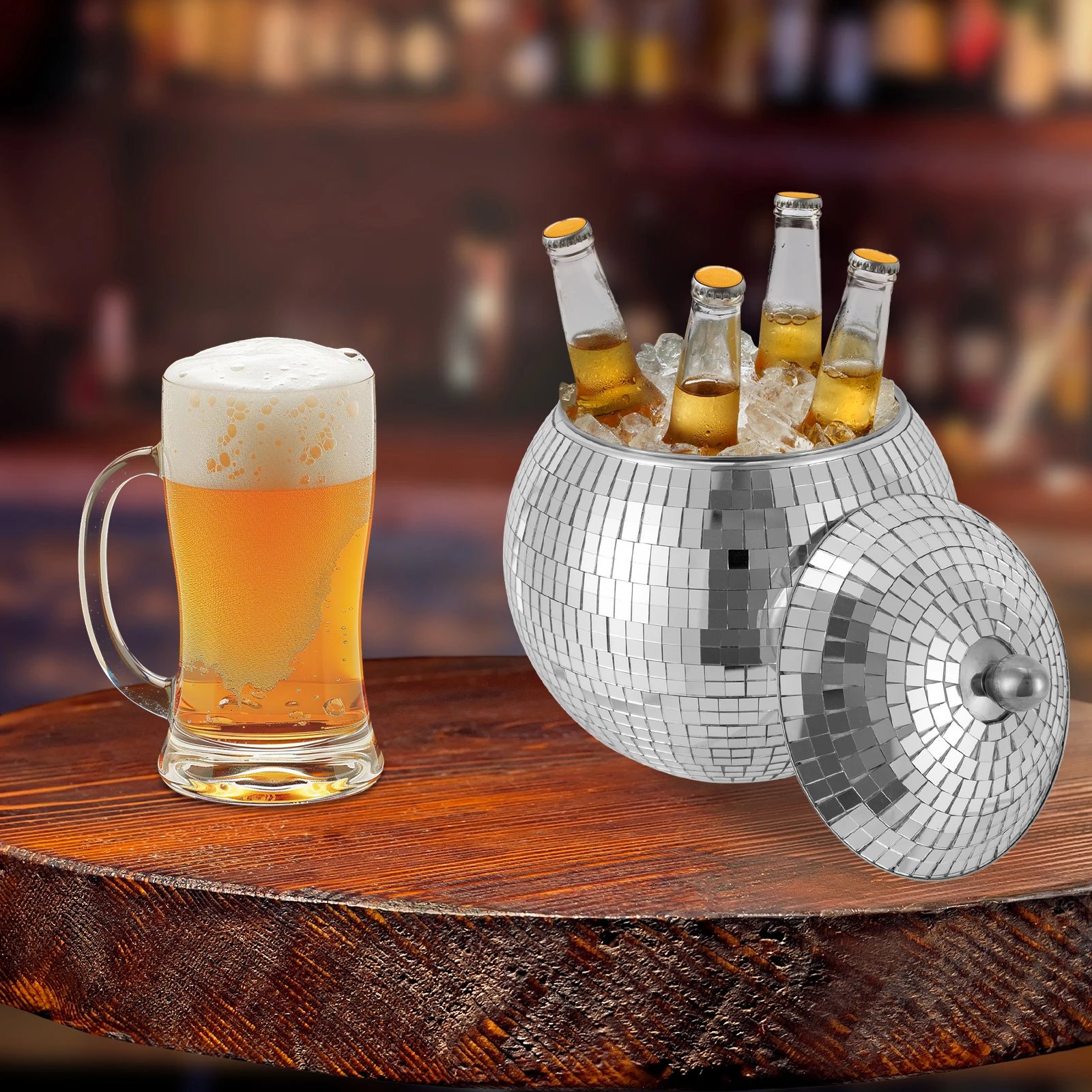 

1.5L/0.4gal Round Disco Ice Bucket Disco Ball Stainless Steel Stylish Ice Storage For Club Restaurant Bar