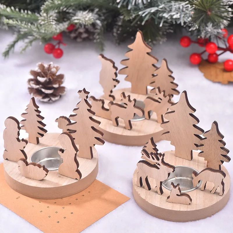 1PC Christmas Wooden Candle Holder Tabletop Decorations, Christmas Tree Father Christmas Ornaments, Festive Ambience Decorations