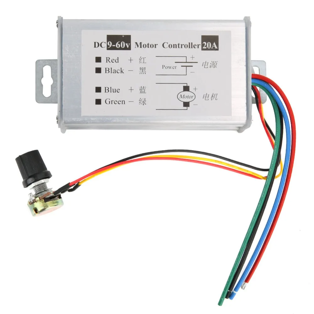 20A DC Motor Speed Controller Potentiometer Control 9-60V DC Variable Speed Regulator Pulse Width Modulator
