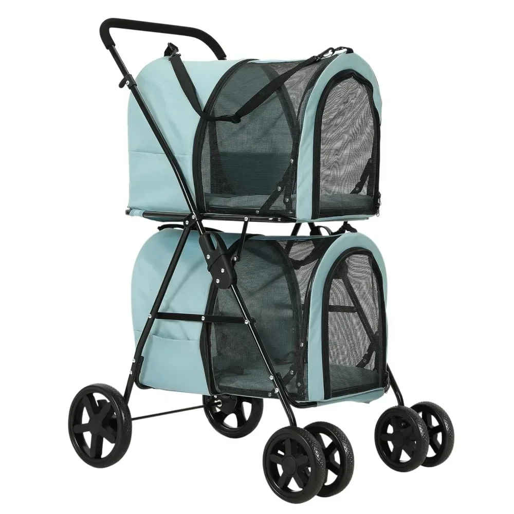 

Dual Pet Cart, 4-in-1, 2 Detachable Baskets with Lockable Wheels, Suitable for Medium-Sized Pets, Foldable and Sturdy, Pet Cart