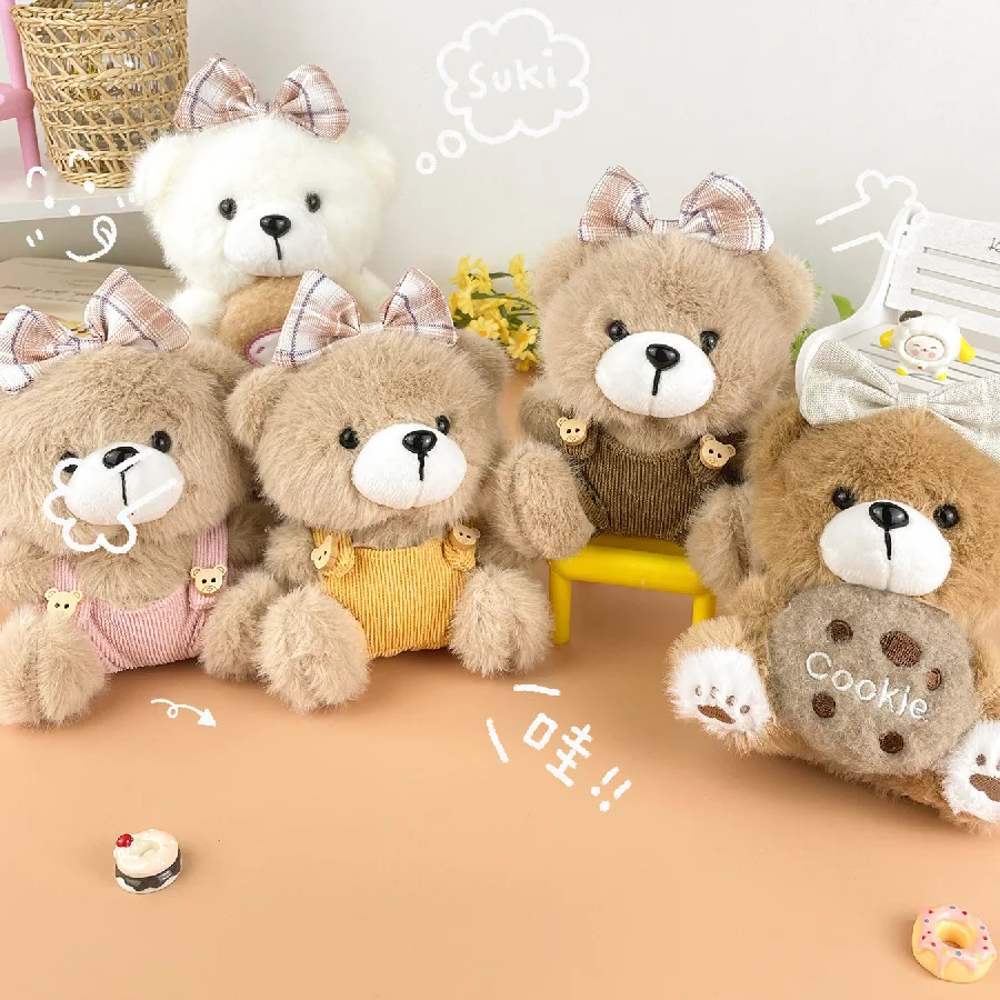 

Милая плюшевая кукла-медведь с сидящим бантом, мультяшная мягкая плюшевая кукла-крокееры для торта, кукла-медведь, креативная сумка, декор, брелок, кулон, подарок