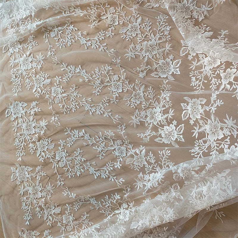 

New White Floral Sequin Fabric, Suitable for Making Wedding Dresses, Headdresses, Etc., Supports Embroidery and DIY Accessories
