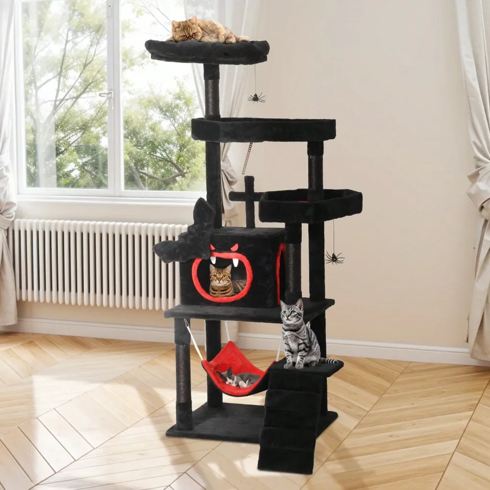 

Cat Tree Rascadores Para Gatos Cat Supplies Gothic Cat Tree Tower For Indoor Cats, MultiLevel Cat Tree Tower With Spider Hanging