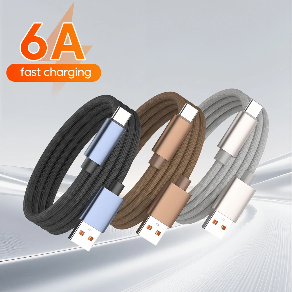 6A USB Type C Cable Fast Charging Braided Data Cord 2 in 1 Charging/Transmission For iPhone 15 16 17 Samsung Huawei USB C Cable