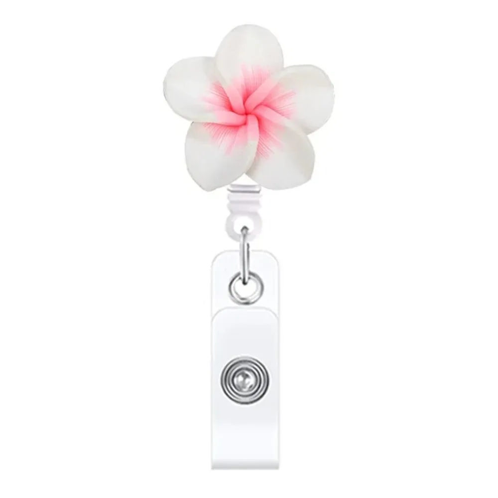 Cute Polymer Clay Badge Reel Card Holder Flower Shape Retractable ID Card Badge Clip Badge Holder Clips Office Employee
