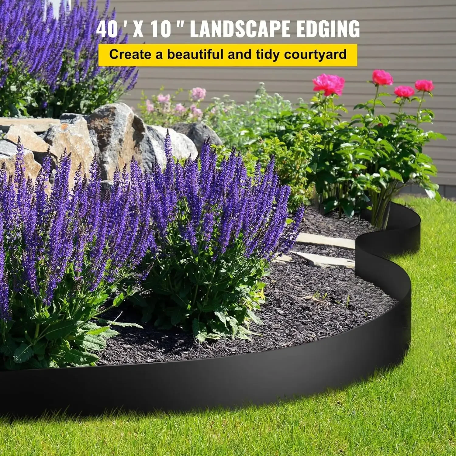 Flexible Landscape Edging, 10 inch Depth 40 ft Total Length, Recycled HDPE Coiled Terrace Board for Landscaping