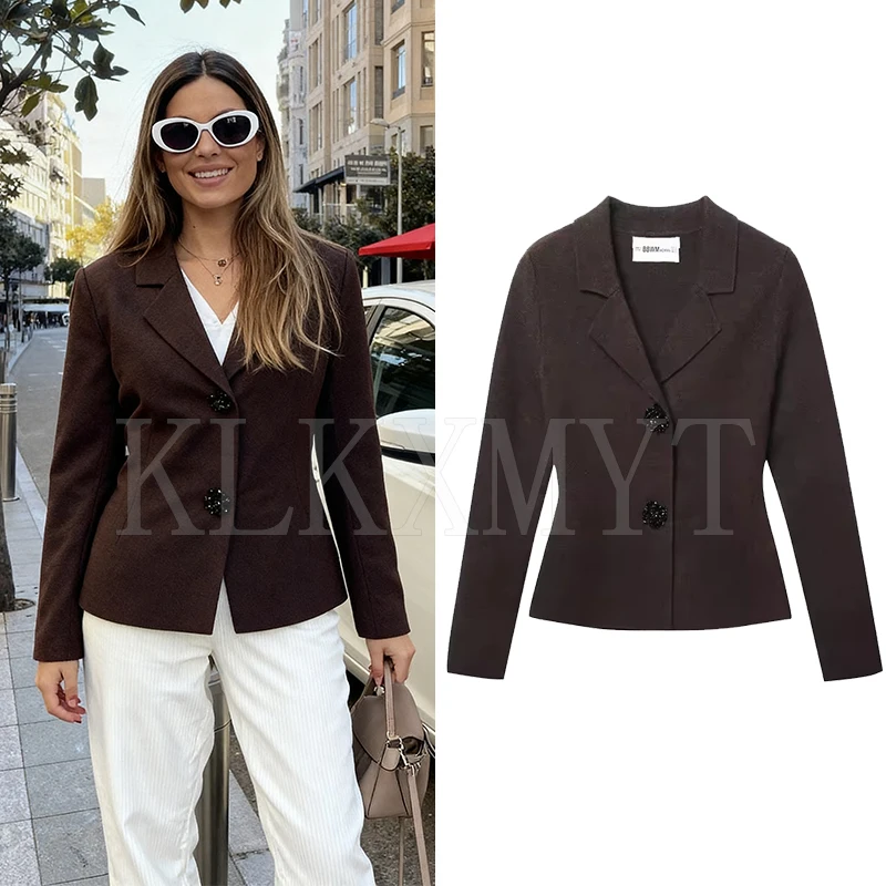 

Женский вязаный пиджак, шикарный элегантный пиджак с ювелирными пуговицами для женщин, осенне-зимний повседневный костюм с длинными рукавами, пальто