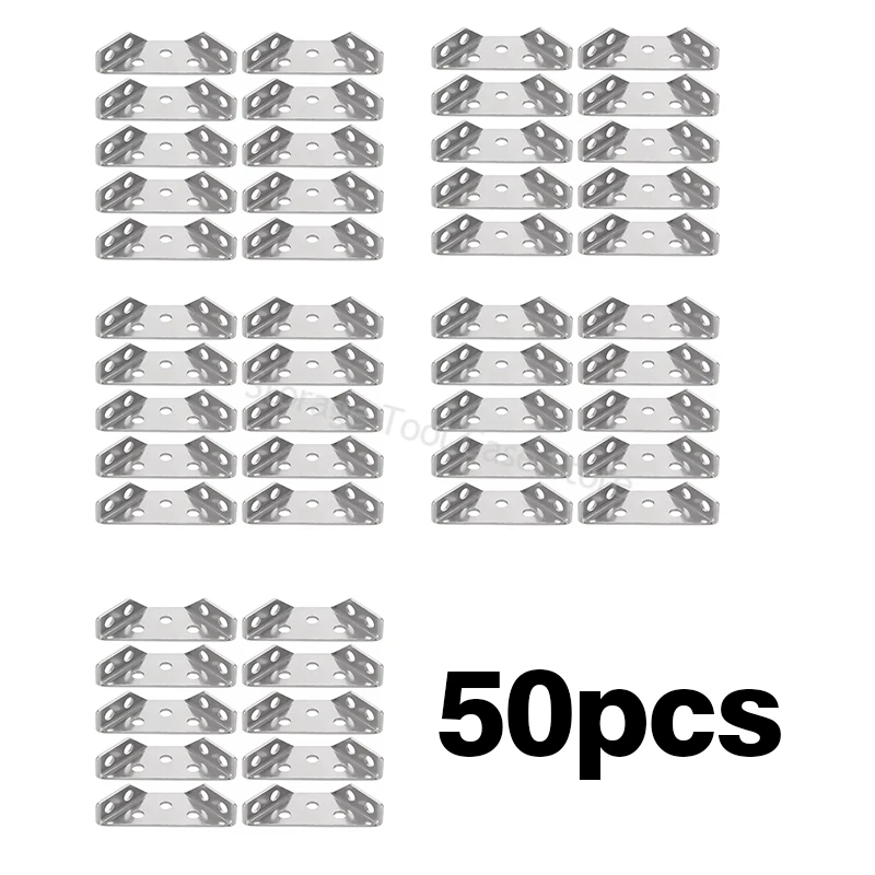 

50Pcs Stainless Steel Angle Code Corner Brackets Universal Furniture Angle Shelf Connector Brace Joint Fastener Bedframe Cabinet