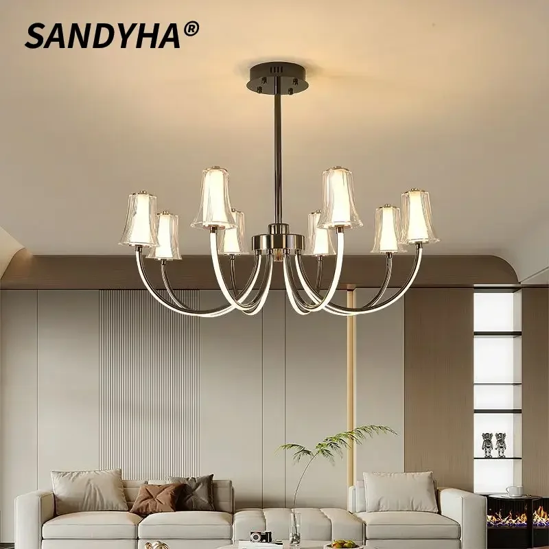 SANDYHA Modern Glass Chandelier LED Ceiling Light for Living Room Bedroom Hotel Decoration Home Lighting