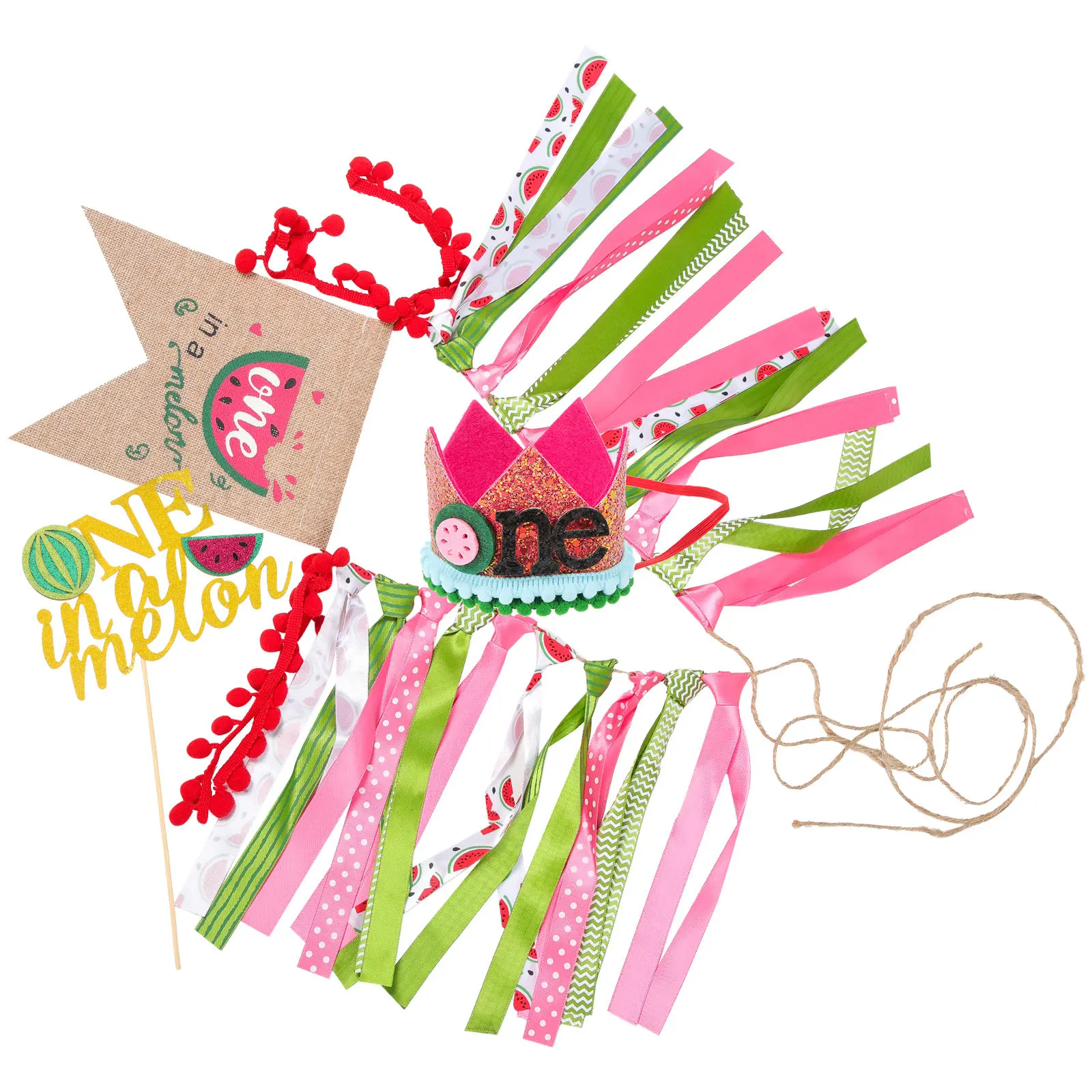 

Набор баннеров для дня рождения из льняной ткани, украшения для вечеринки в честь 1 года, топперы для торта, головные уборы, декор