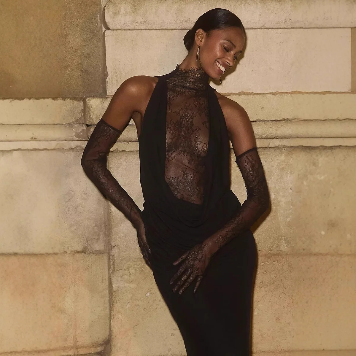 

High Quality Women Black Color Women Sleeveless Off the Shoulder Lace Bodycon Long Dress Celebrate Evening Party Bar Club Wear