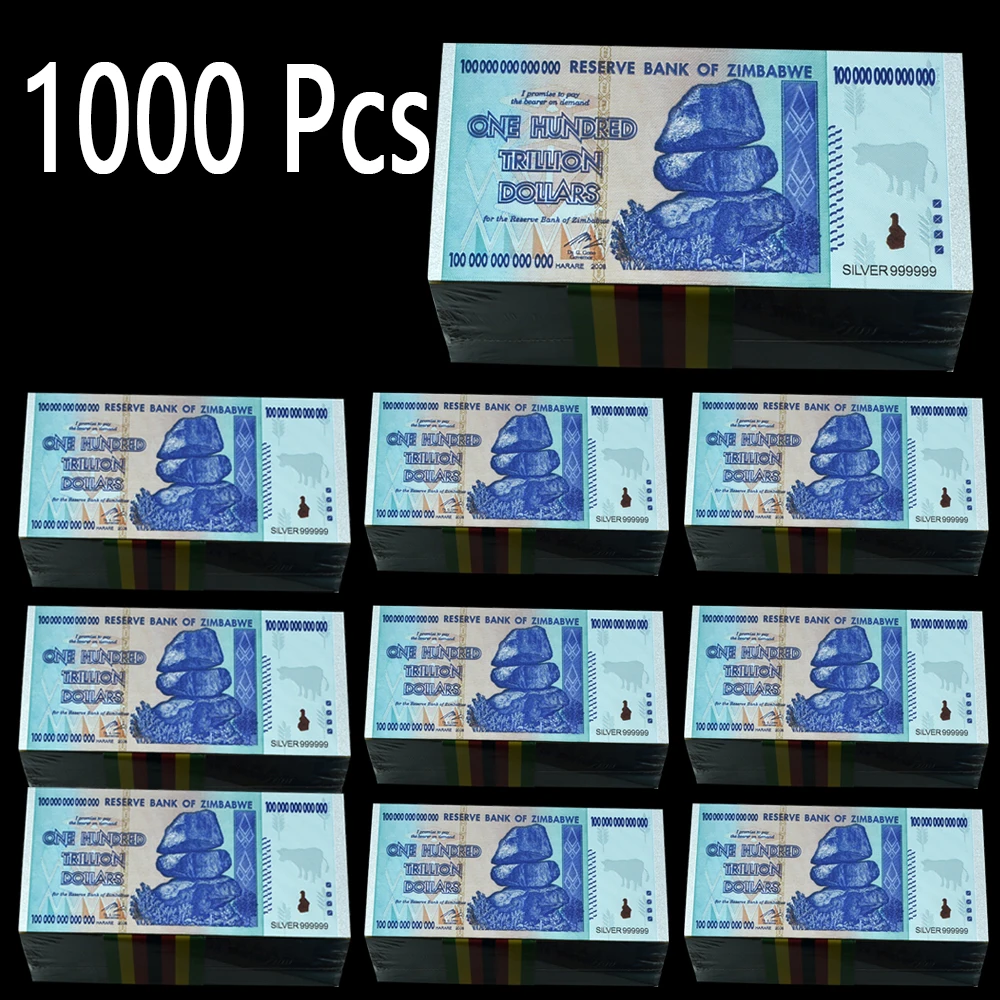 

1000pcs/lot Zimbabwe One Hundred Trillion Dollars Silver Banknotes Uncurrency Paper Money Home Decor Souvenirs