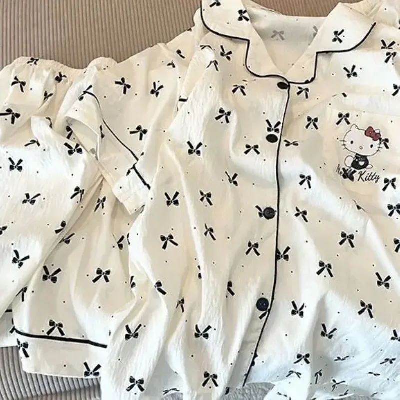 جديد مرحبا كيتي 2 قطعة منامة مجموعة Kawaii النساء قصيرة الأكمام السراويل لطيف جديد الفتيات طالب المنزل الملابس مجموعة الكرتون ملابس النوم