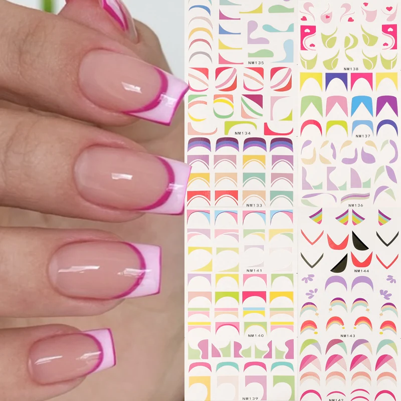 French Nails Stickers Geometric Stripe Lines Sliders Nails Designs Self-Adhesive Nail Art Water Decals DIY Manciture Decoration