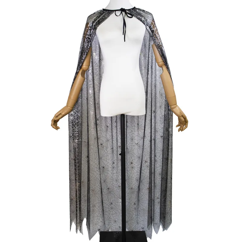 Imagen 5: Capa chal brillante para Halloween Unisex, ropa de fiesta para Cosplay, tela de araña con cordones, disfraz de Cosplay de mago y bruja para mujer