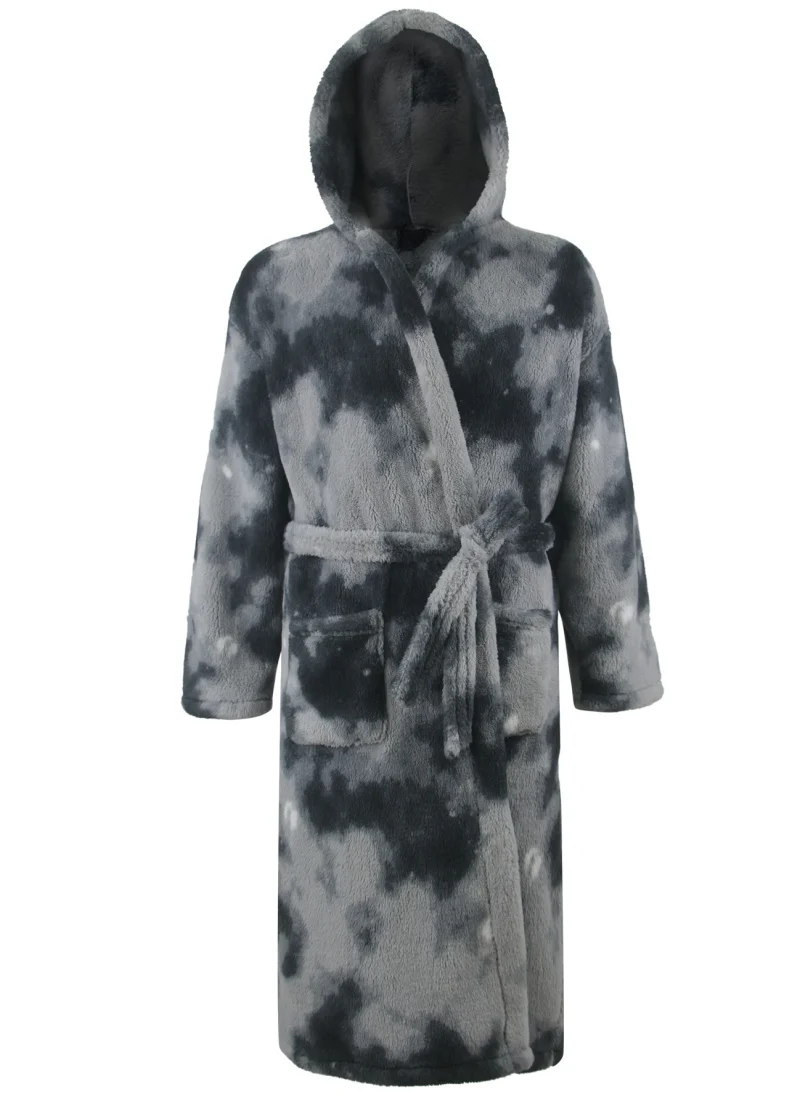 Men's Tie Dye Hooded Plush Robe Long Highly Absorbent with Pockets Cozy Warm Fuzzy Bathrobe for Spa Home Loungewear
