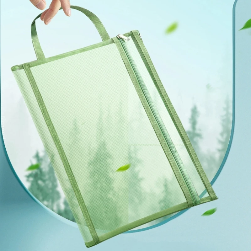 Mesh Zipper Pouch Document Bag A4 Size Zip File Folders Plastic Envelopes Folders for School Office Supplies File Pocket