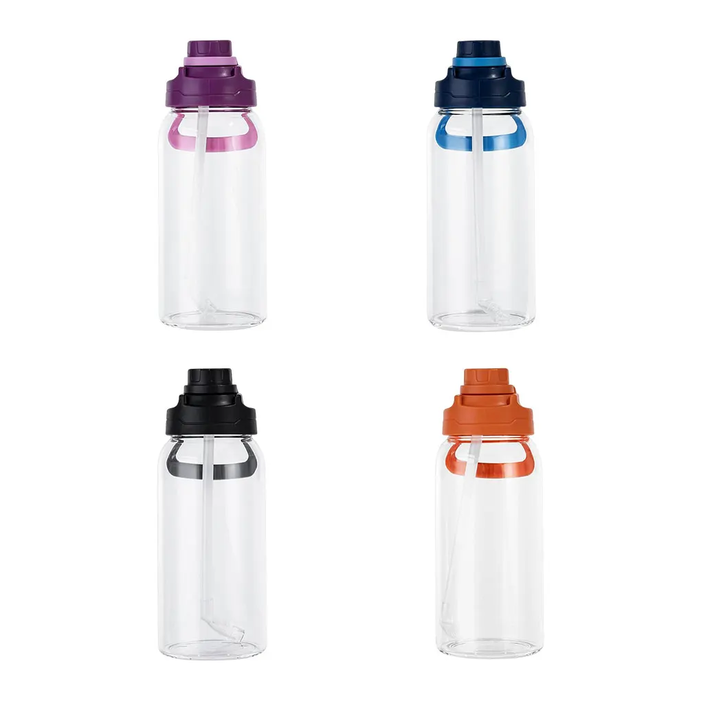 Glass Straw Cup 1350ml Lifting Handle Gym Sport Water Bottle Flask