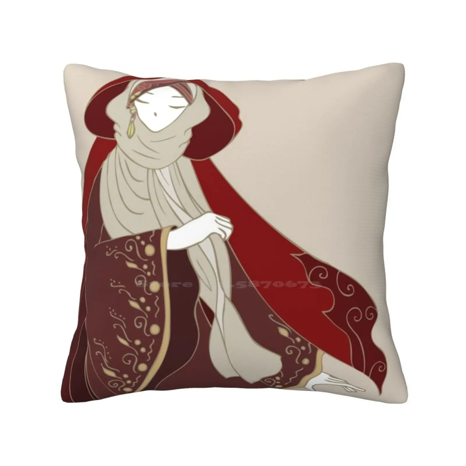 Red Riding Hood Home Sofa Car Waist Throw Pillowcase Red Riding Hood Hijabi Cute Girls Woman Beauty Muslim Moslem Beautiful