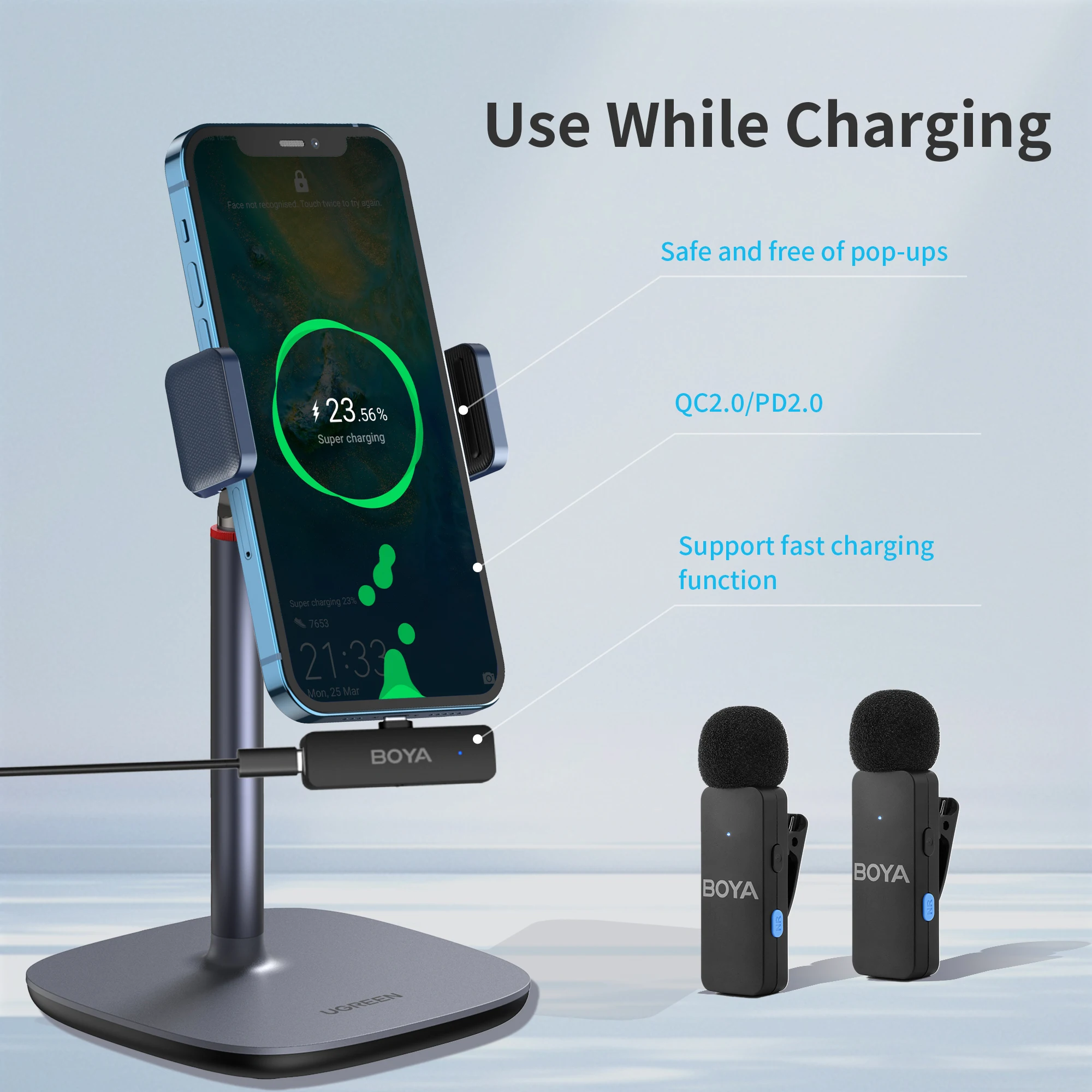 BOYA BY-V4 Wireless Lavalier Lapel Mirophone 4 قطعة ميكروفون إلغاء الضوضاء قابل لإعادة الشحن كاميرا آيفون أندرويد البث المباشر