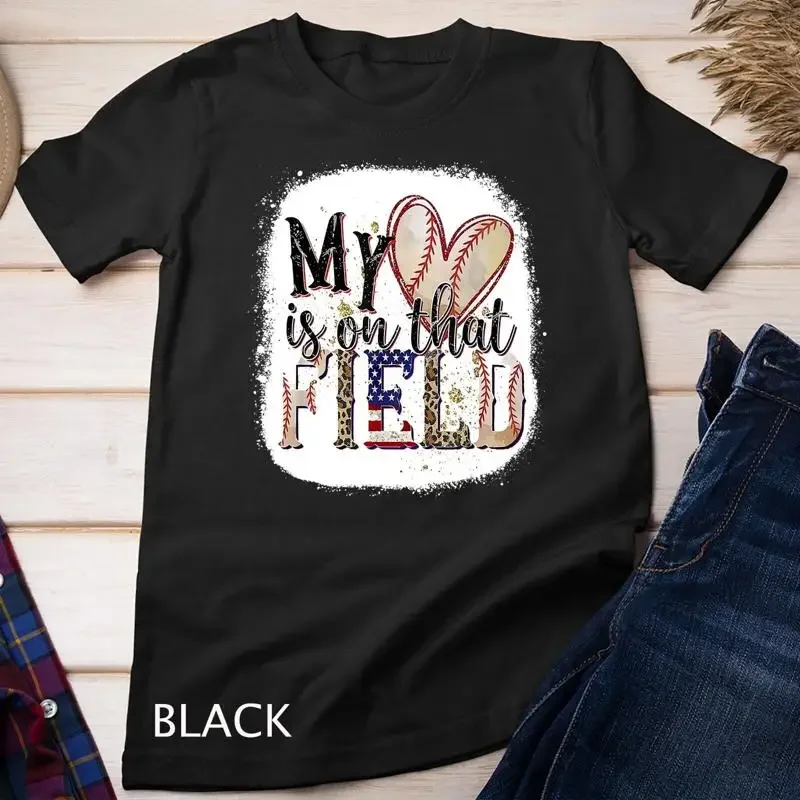 Bleached Leopard Baseball Mom My Heart is on That Field T Shirt Unisex T shirt