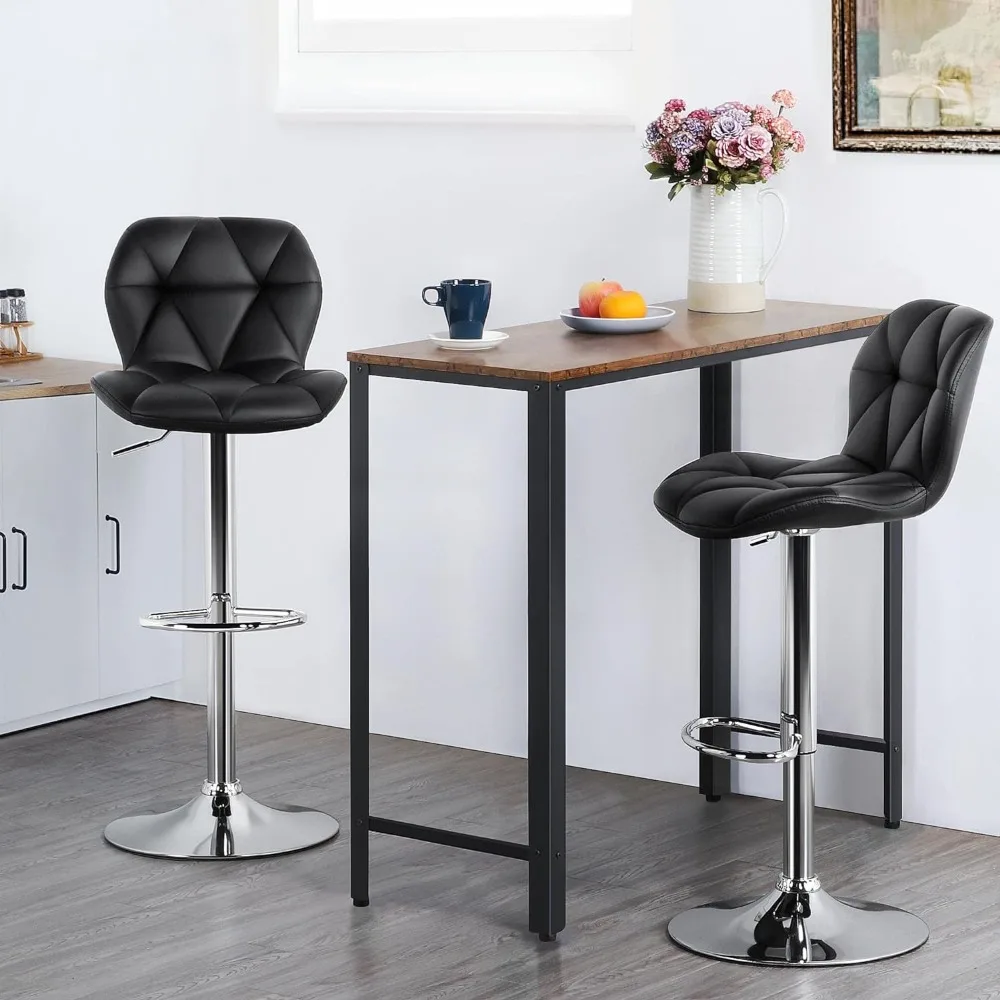 Bar Stools Set of 2 Counter Stool Bar Chairs with Backrest Height Adjustable Swivel Tall Bar Stools Modern PU Leather, Black