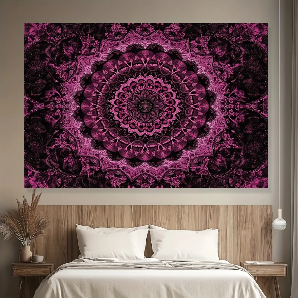 tapestry[Bohemian Tapestry] 1pc Polyester Black Bohemian Pink Mandala Tapestry | Wall Hanging for Home & Garden, Versatile All-