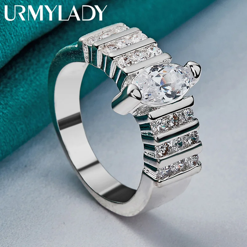 

URMYLADY 925 Sterling Silver Oval Zircon 7-10# Ring For Women Wedding Engagement Party Fashion Jewelry