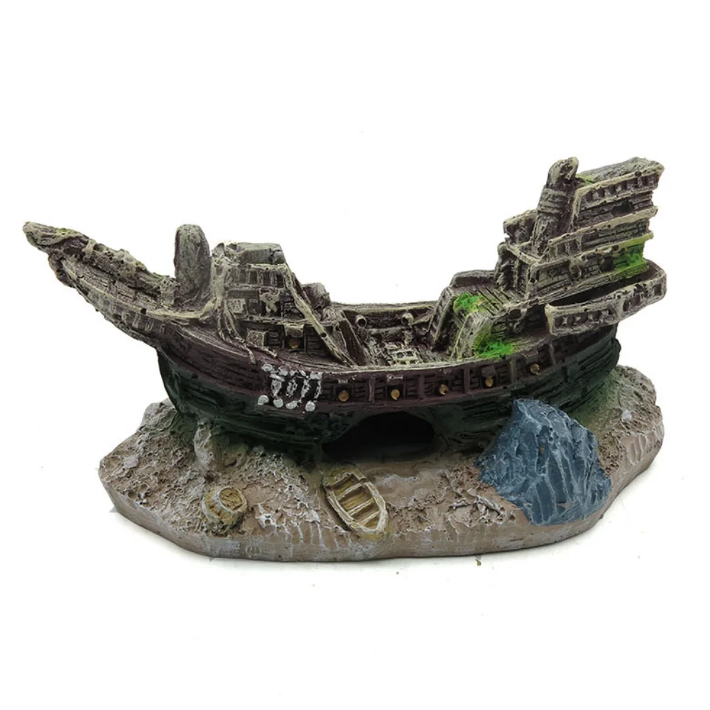 Pirate ship aquarium landscaping fish tank landscaping decoration ship shelter placement simulation ship resin sunken boat small