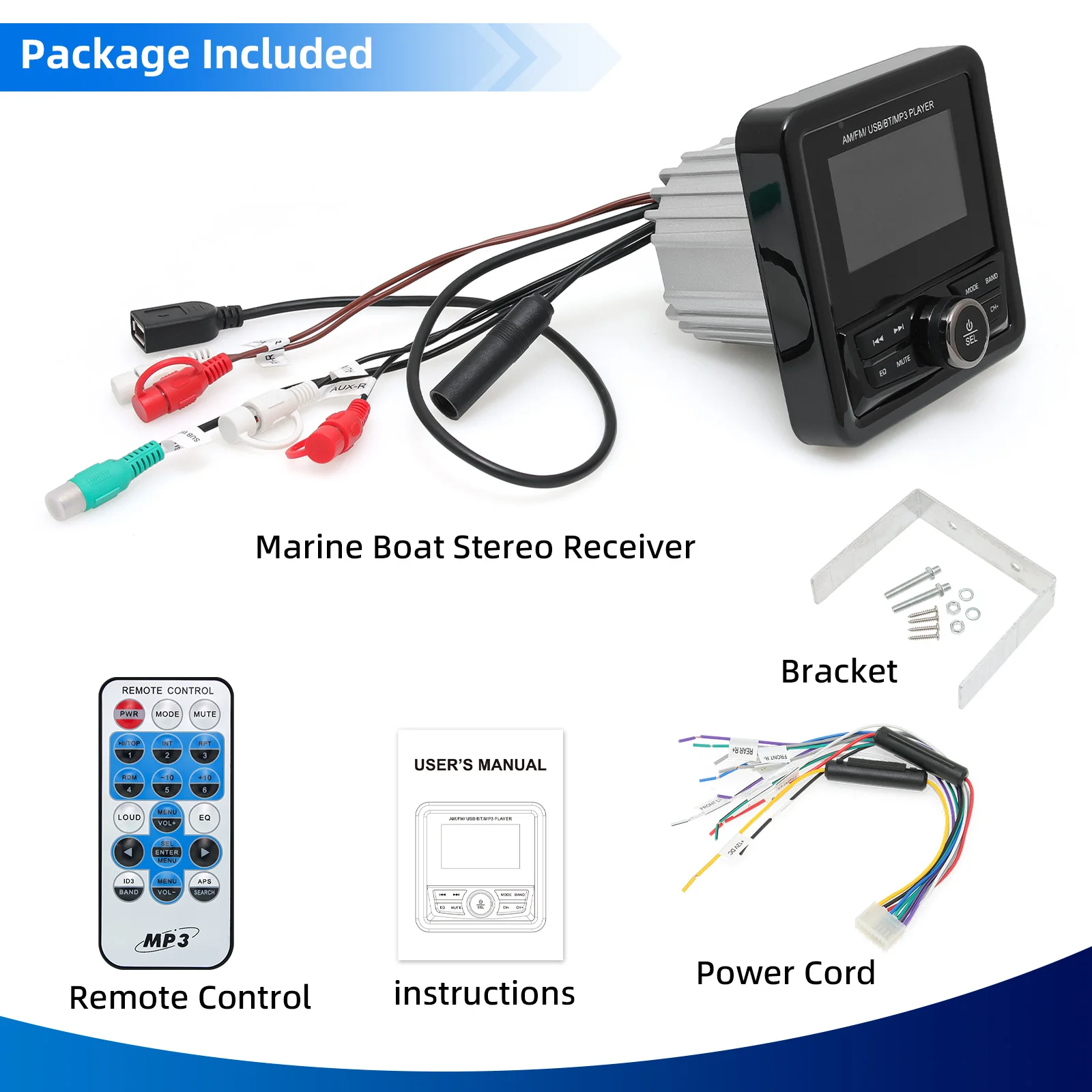 MP3 Marine Radio Barca Stereo Bluetooth compatibile FM AM Lettore audio multimediale digitale Impermeabile per yacht ATV UTV Carrello da golf Motore