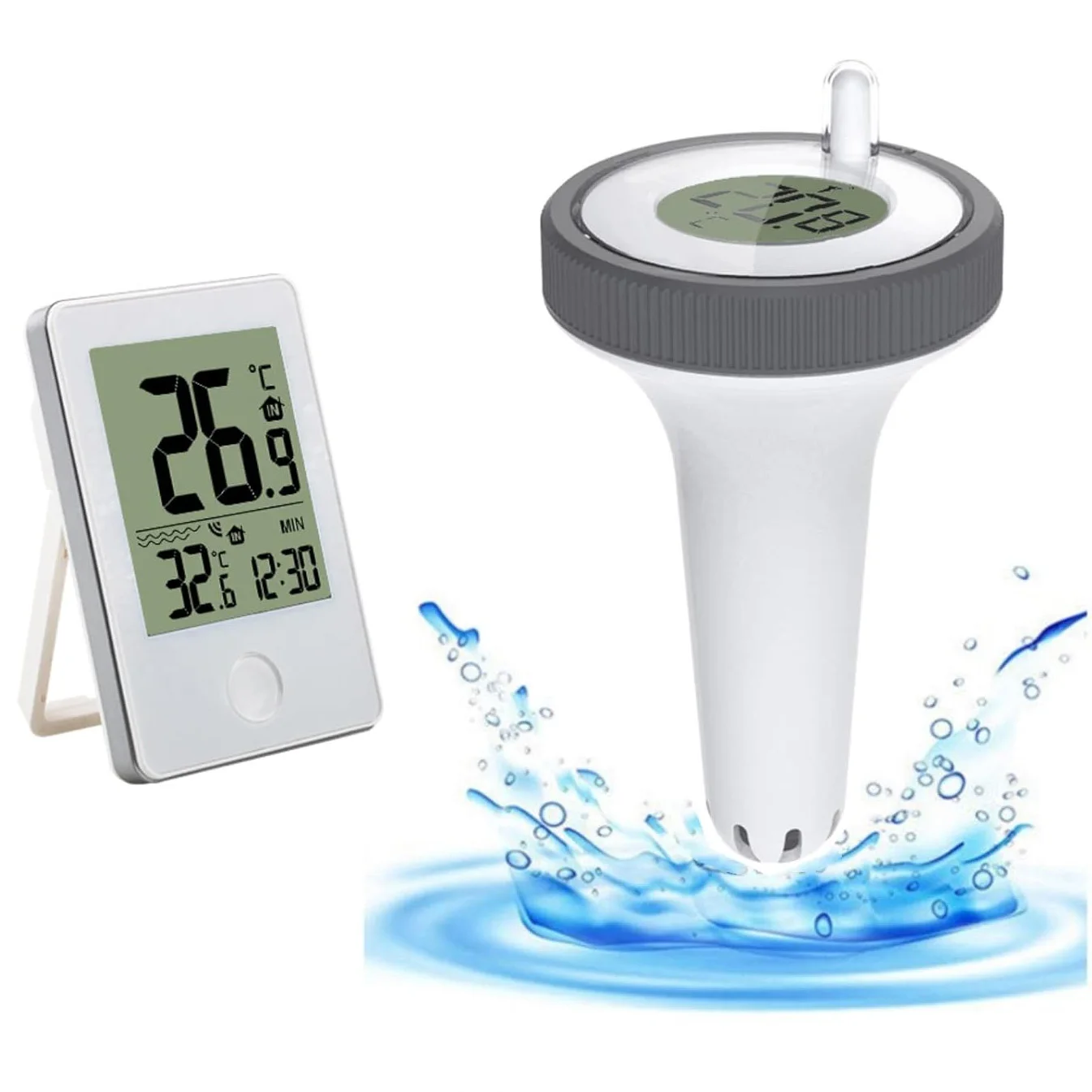 

Digital Pool Thermometer Wireless Floating Easy Read Waterproof with Temperature Monitor for Swimming Pool White