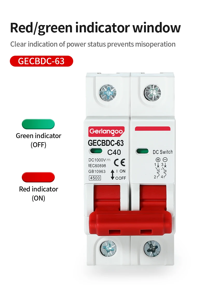 1P 2P 3P 4P DC 1000V MCB Solar Mini-Leistungsschalter Überlastschutzschalter 6A 10A 16A 20A 25A 32A 40A 50A 63A Photovoltaik PV – Detail 2