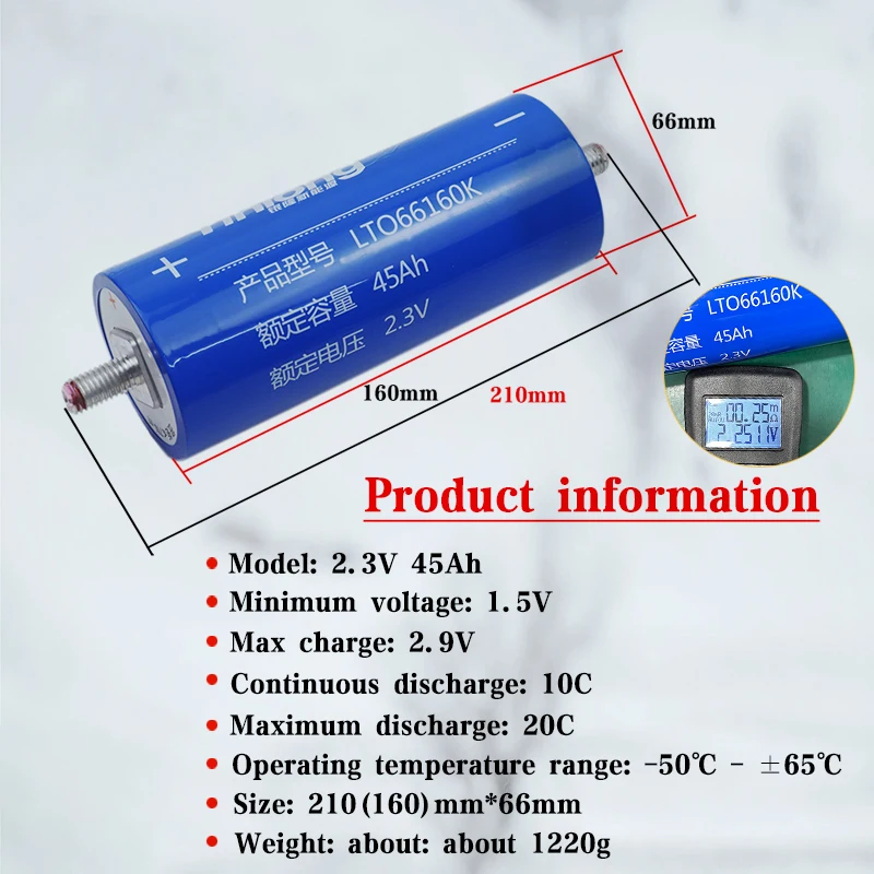 Imagem -03 - Yinlong-lto Bateria 66160p 10c Descarga 2.3v 45ah 100 Original Faça Você Mesmo 12v 24v 36v Resistência de Baixa Temperatura 30000 Ciclo de Vida Novo