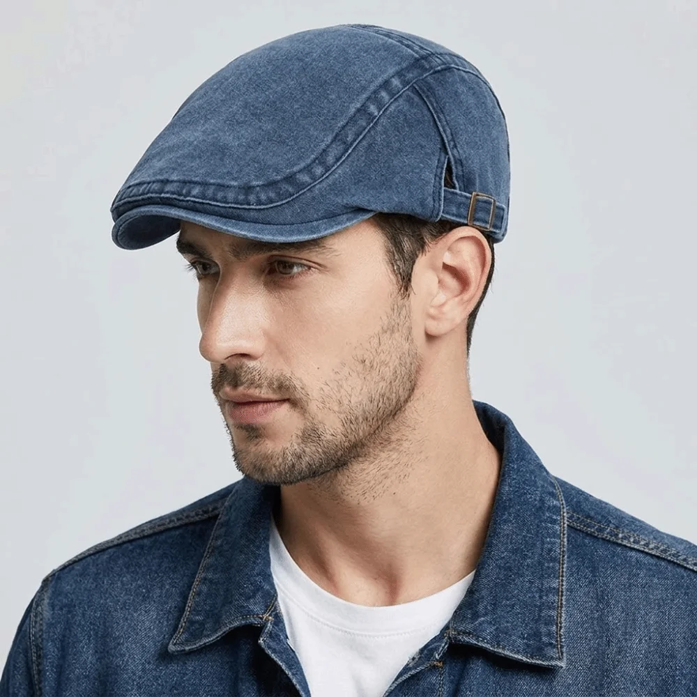 Casual Cotton Washed Denim Newsboy Caps British Style Adjustable Painter Beret Forward Hat Solid Color Peaked Cap Women