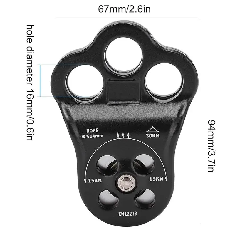 [A19P Newest!!] 30KN Climbing Pulley, Three Hole Hitch Climbing Assist Pulley Climber Double Bearing For Rock Rappelling view 6