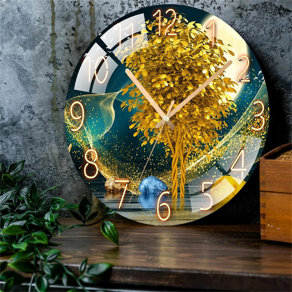 12inch Wall Clock Geometric Elements Dark Blue Clock Thickened Tempered Glass Silent Movement Quartz Clock Living Room Bedroom